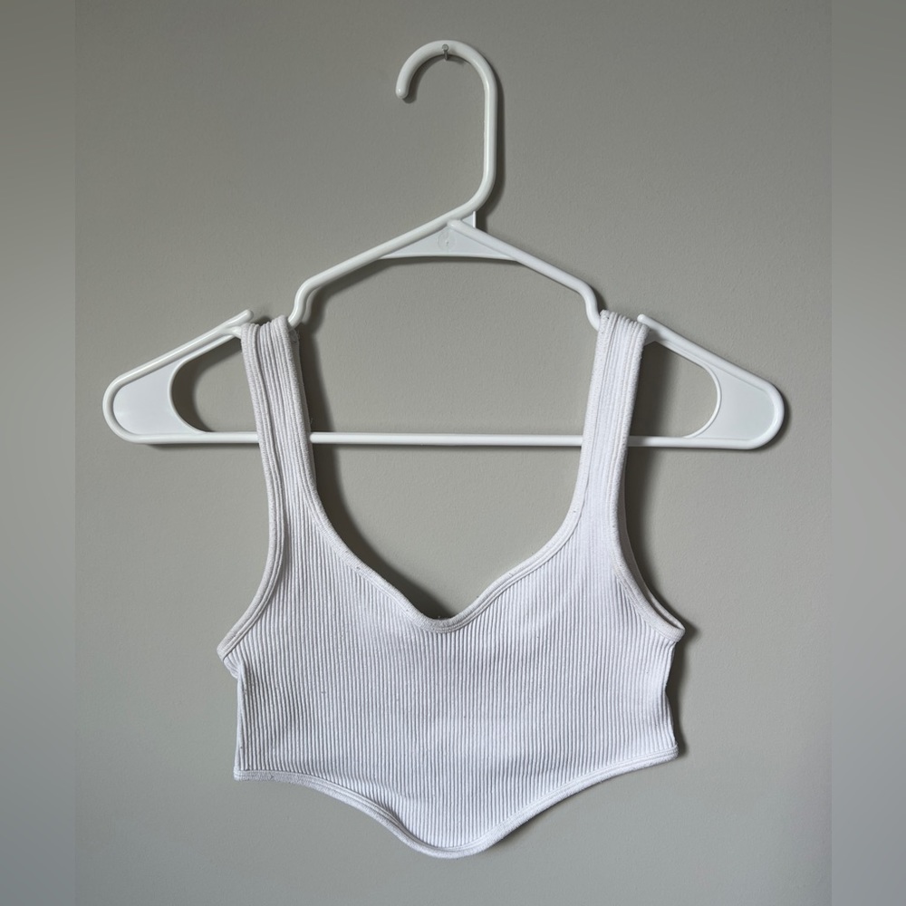 ZARA White Ribbed Crop Top